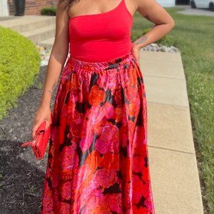 Truly4You Medium Floral Satin Maxi Tie Skirt